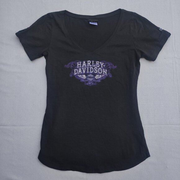 Harley-Davidson T-shirt Jamaica women's size S black colour short cuffed sleeve - Picture 1 of 10